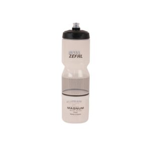 A translucent Zefal Magnum Soft Cap 975ml water bottle is shown with a translucent cap