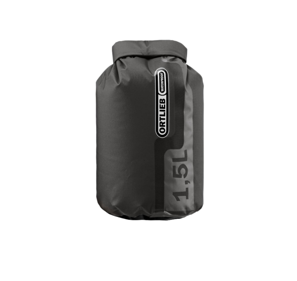 A small black Ortlieb Dry-Bag Light is shown with a rollclosure and 1.5L printed on the side