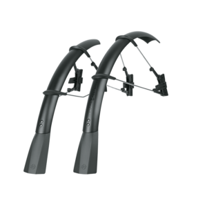 A set of black SKS Raceblade Pro XL mudguards are shown with rubber flaps at the end of the fender