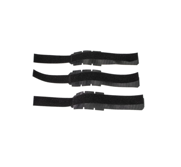 3 sets of black velcro Ortlieb Hook & Loop Straps for Frame-Pack are shown on a white background