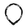 An Abus Tresor 1385 chain bicycle lock is shown with a black fabric covering & a combination locking mechanism in black resin